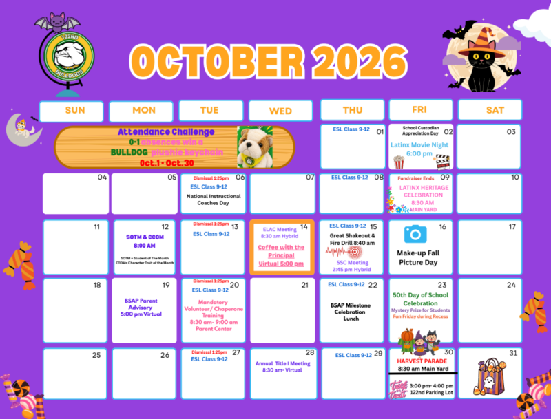October calendar of events