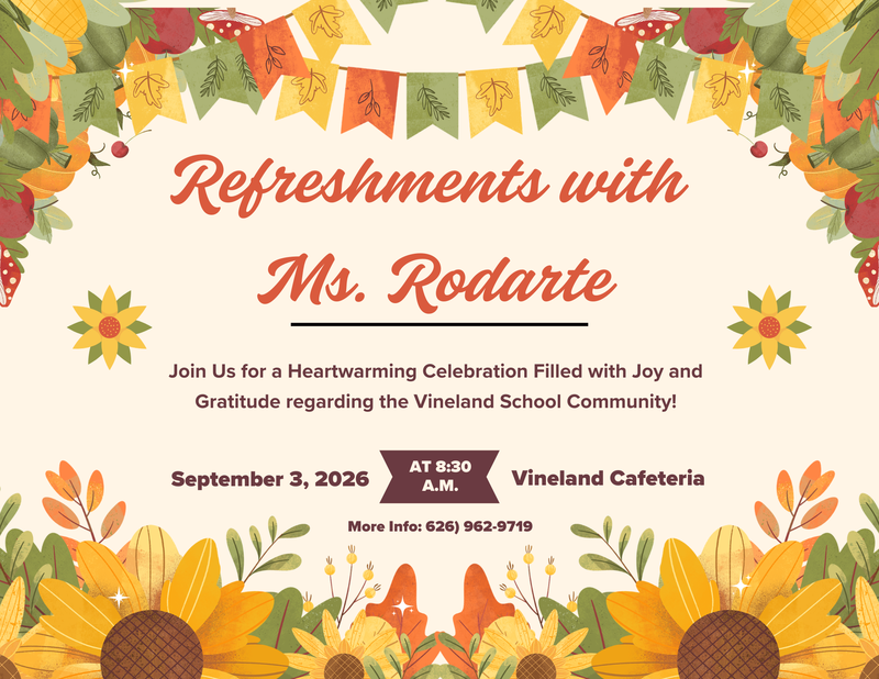 Refreshments with Ms. Rodarte on September 3rd. Featured Photo