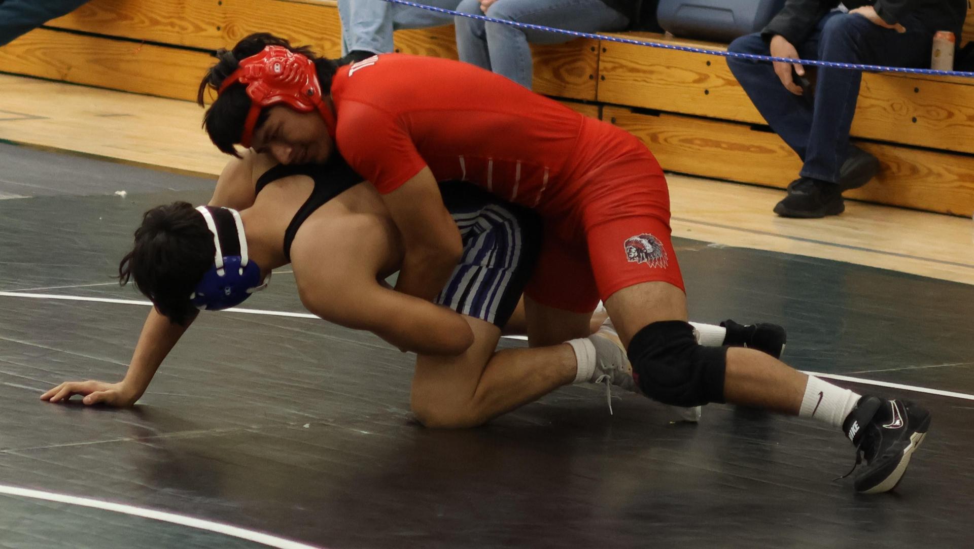 Boys wrestling in the Liberty Duals event 121