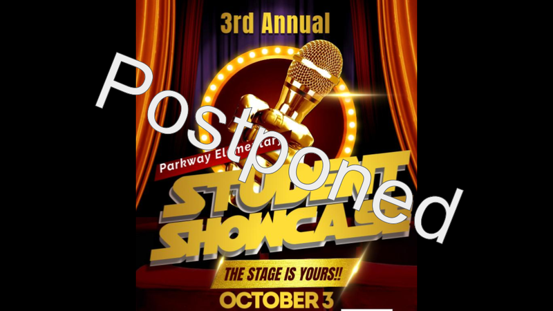 stage with lights and info about student showcase
