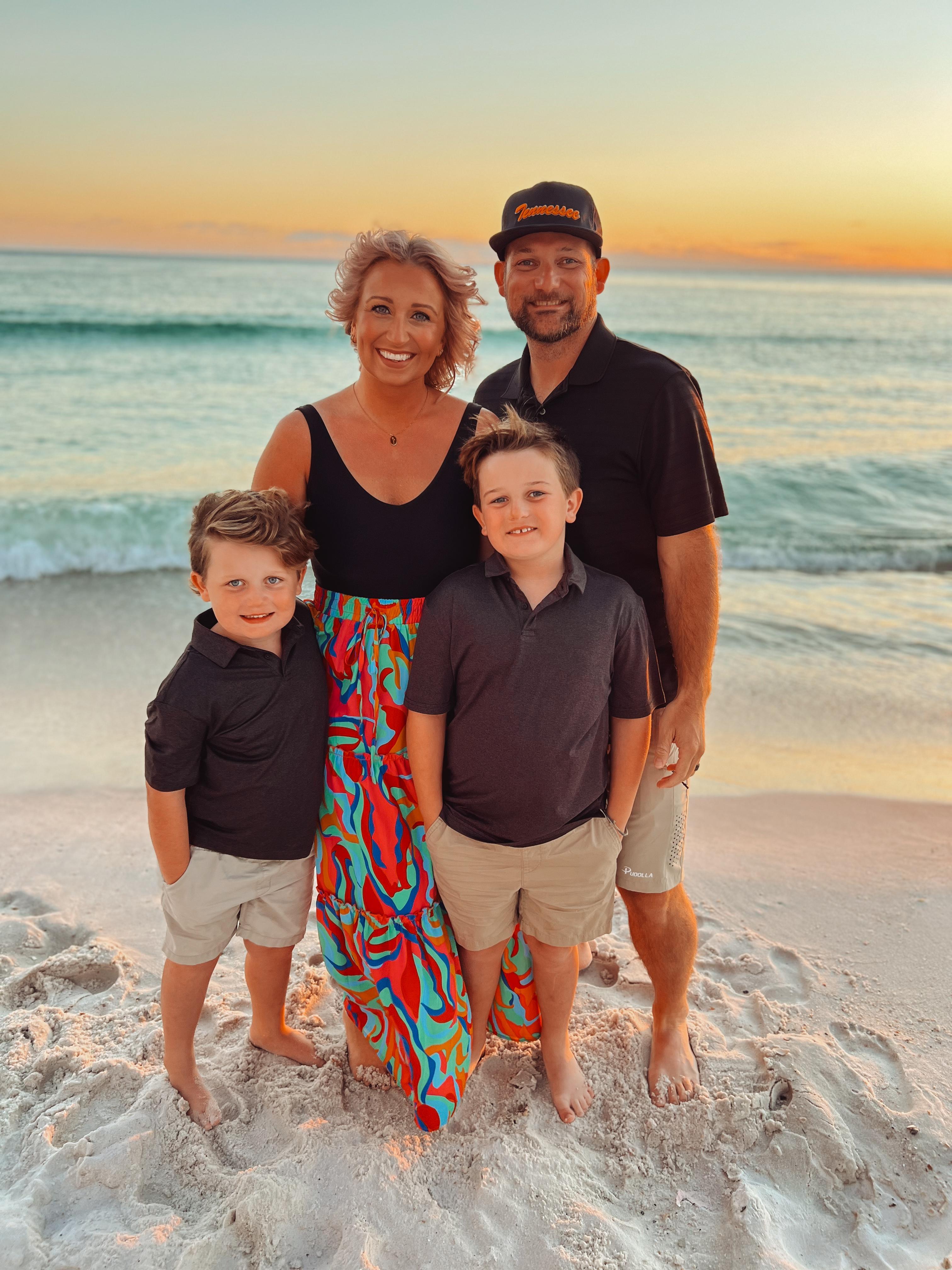 Mrs. Harris and her family at the beach.