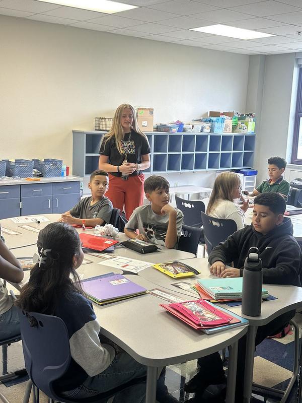 Elementary students in class on the first day of school