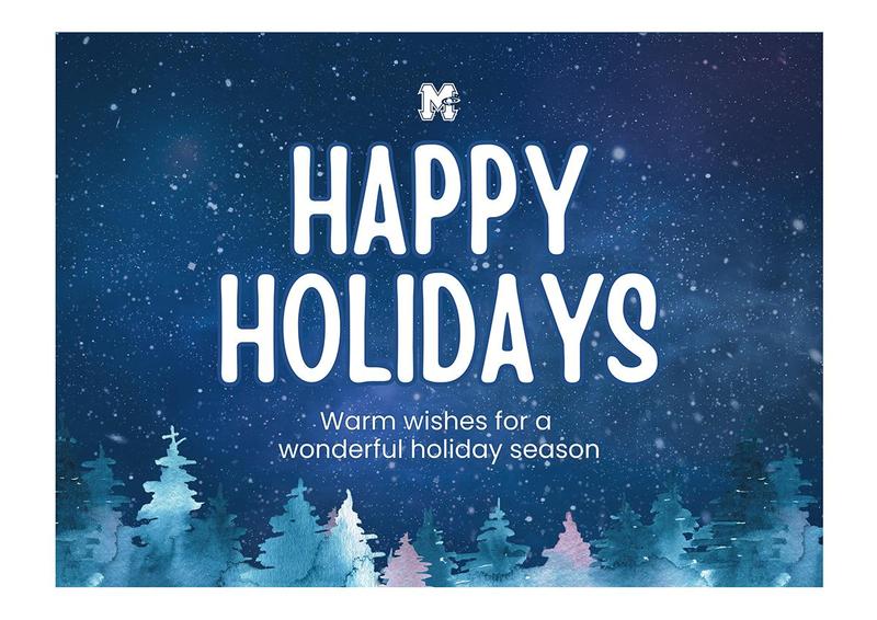 A blue background with snow-covered trees