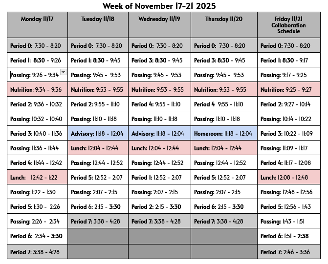 Nov. 17 Weekly Schedule
