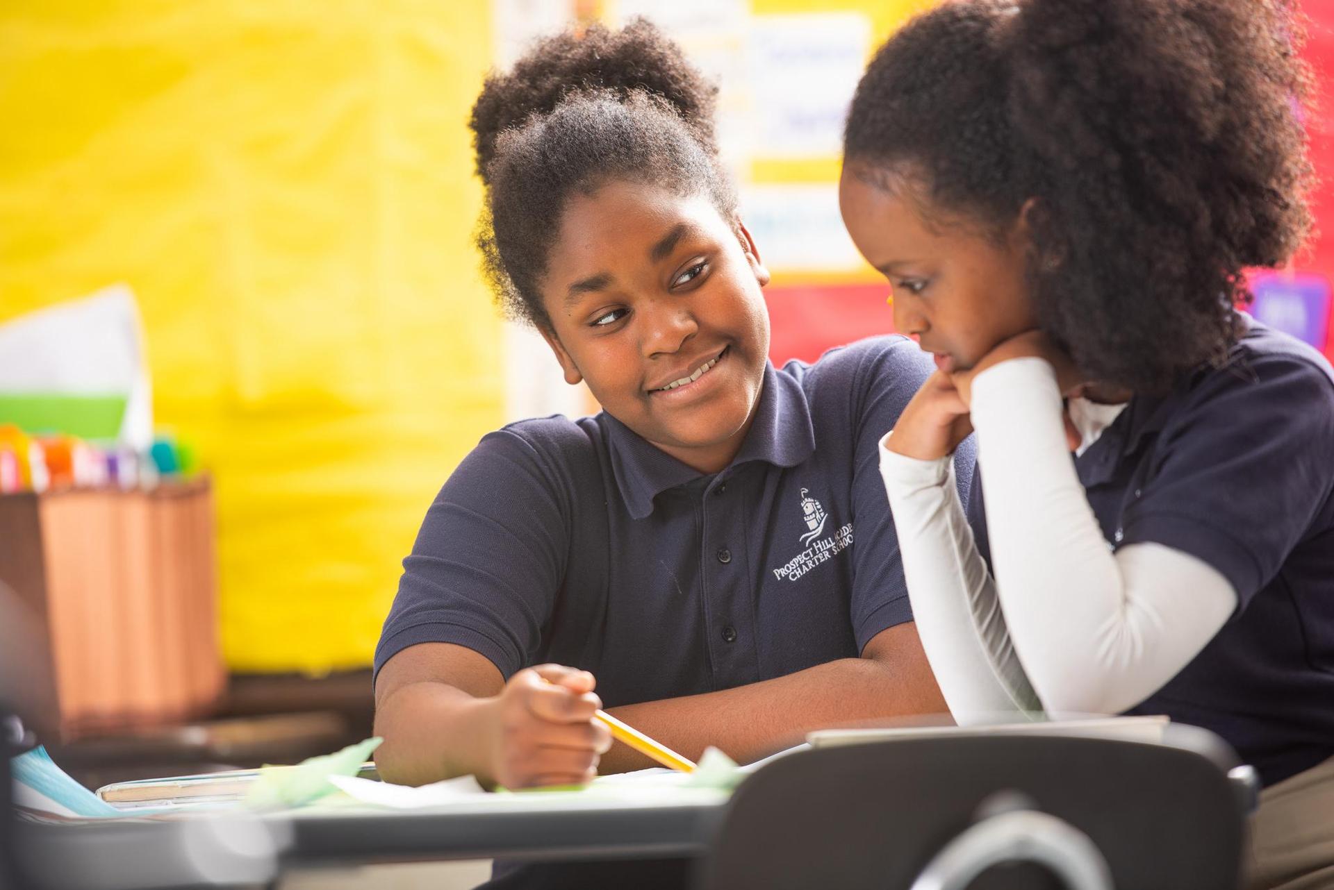 Two students talking.
