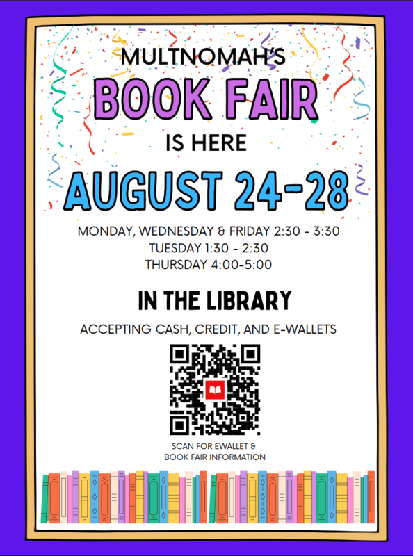 Book Fair Aug. 24-28 after school and Back to School Night