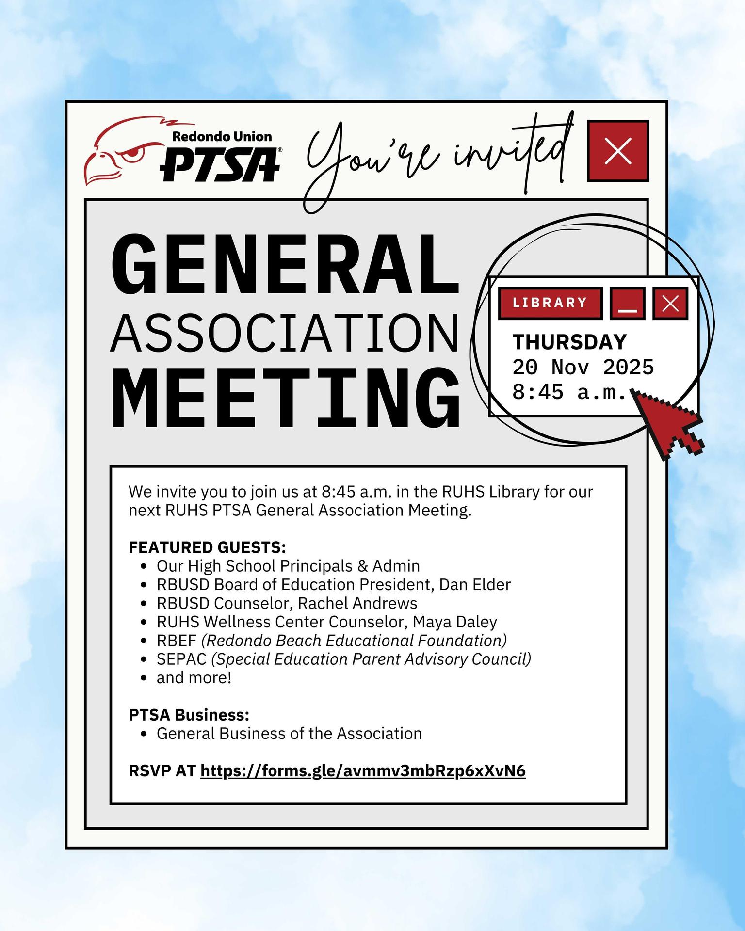 RUHS PTSA November General Association Meeting