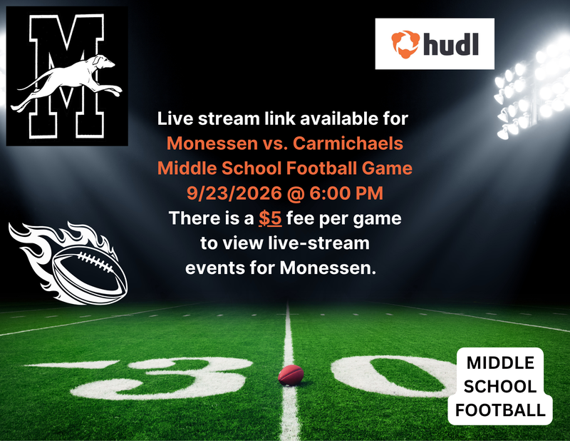 Monessen vs. Carmichaels -MS Football Game-9/23/2026 @ 6:00 PM Featured Photo
