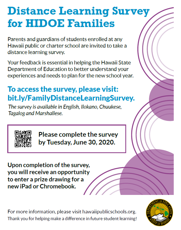 Distance learning survey for Hawaii DOE families