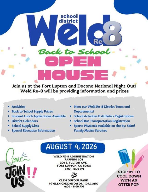English flyer for the Weld Re-8 Back to School Open House
