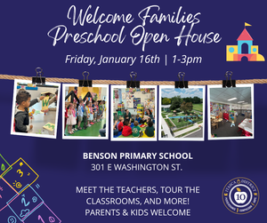 Welcome Families Preschool Open House Graphic at Benson Primary School
