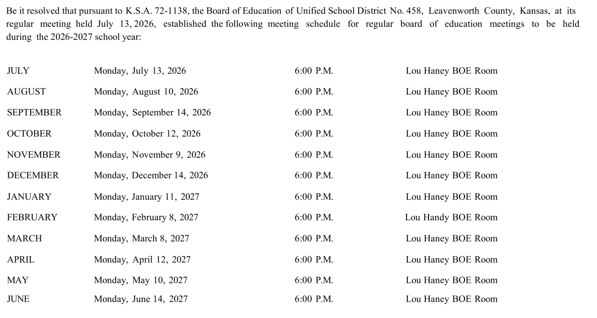 2026 Meeting Dates