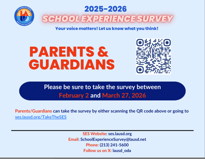 Parents & Guardians please be sure to take the survey between Febuary 2 and March 27, 2026