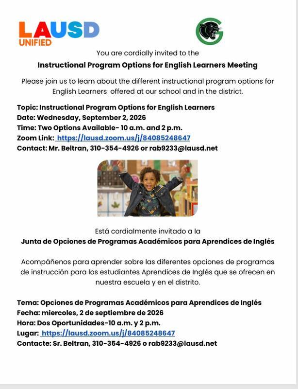 Master Plan Options Meeting/Junta de Opciones de Programas Academicos Para Alumnos Aprendices de Ingles