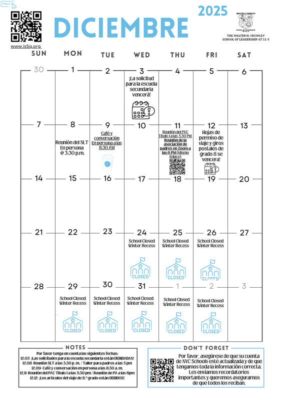 December Calendar (Spanish)