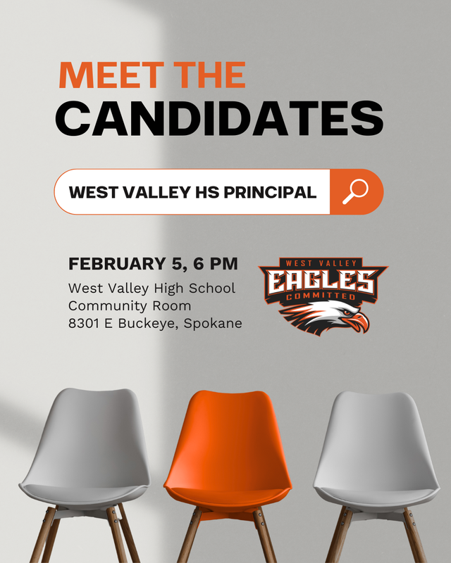 flyer promoting a meet the West Valley high School principal candidates