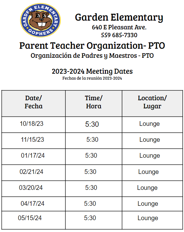 PTO Meeting Dates