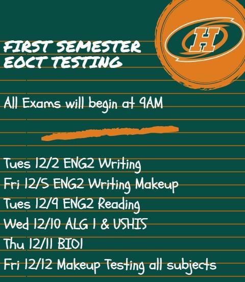 1st Semester EOCT Exam Schedule