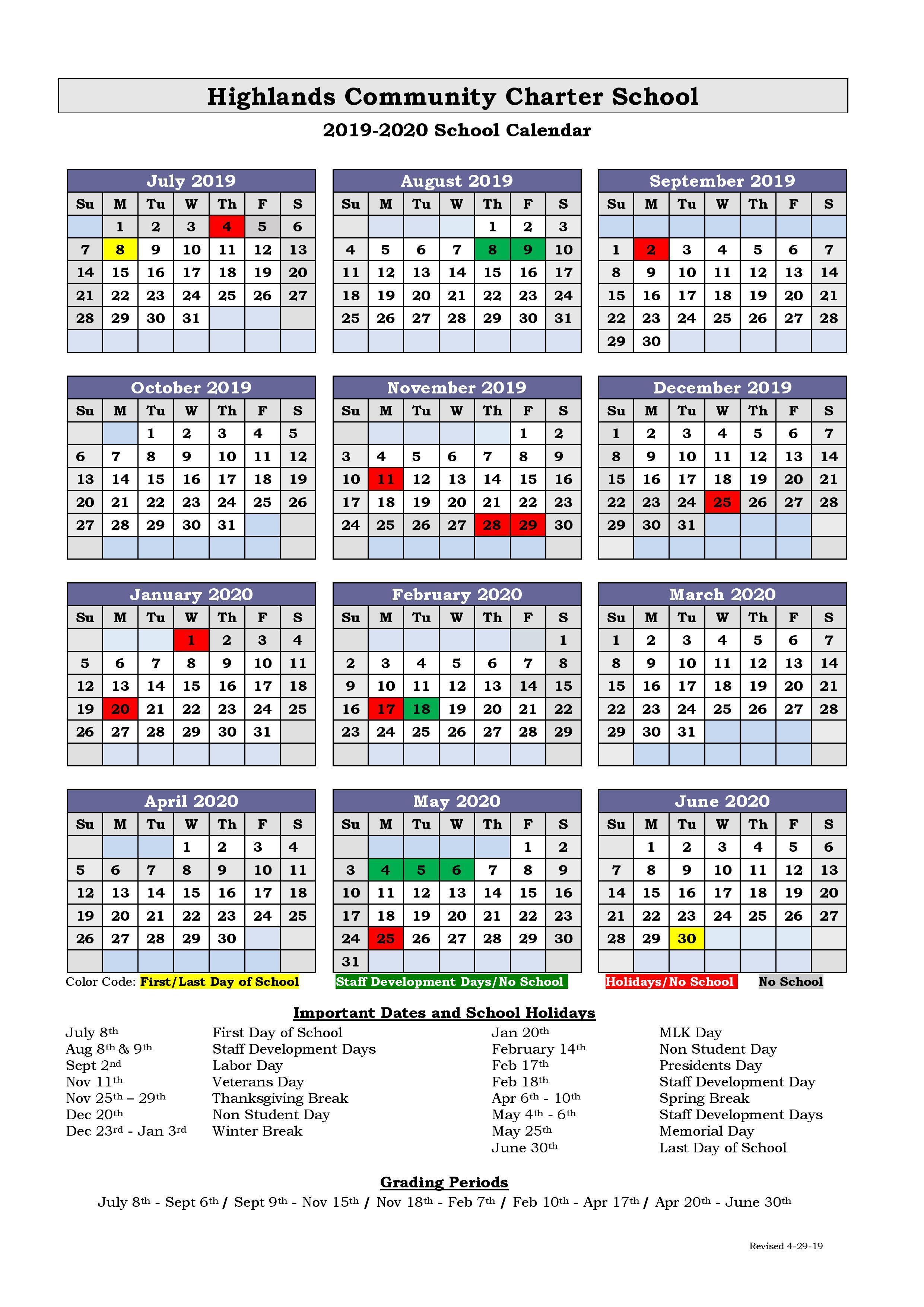 Academic Calendar About Us Highlands Community Charter School