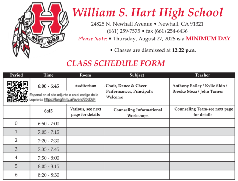 Back to School Night Schedule