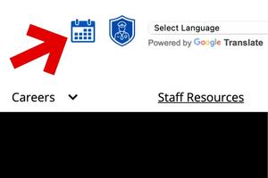shows screenshot of website with arrow pointing to calendar icon