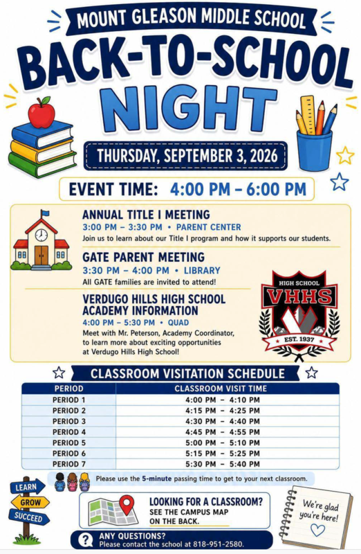 Back to School Night Schedule