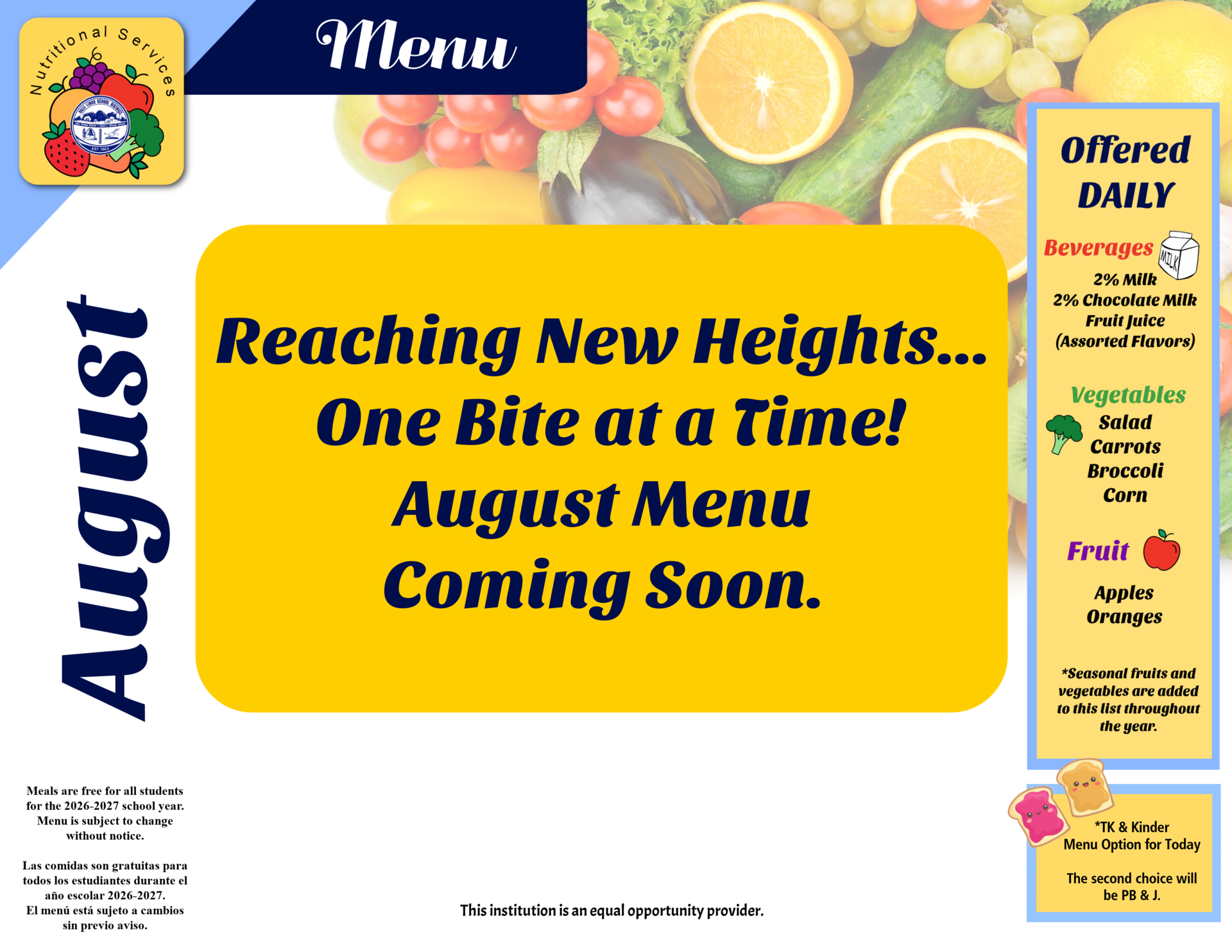 August Menu Coming Soon