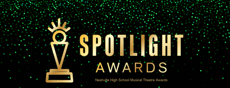 Image announcing Spotlight Awards, gold letters on green background