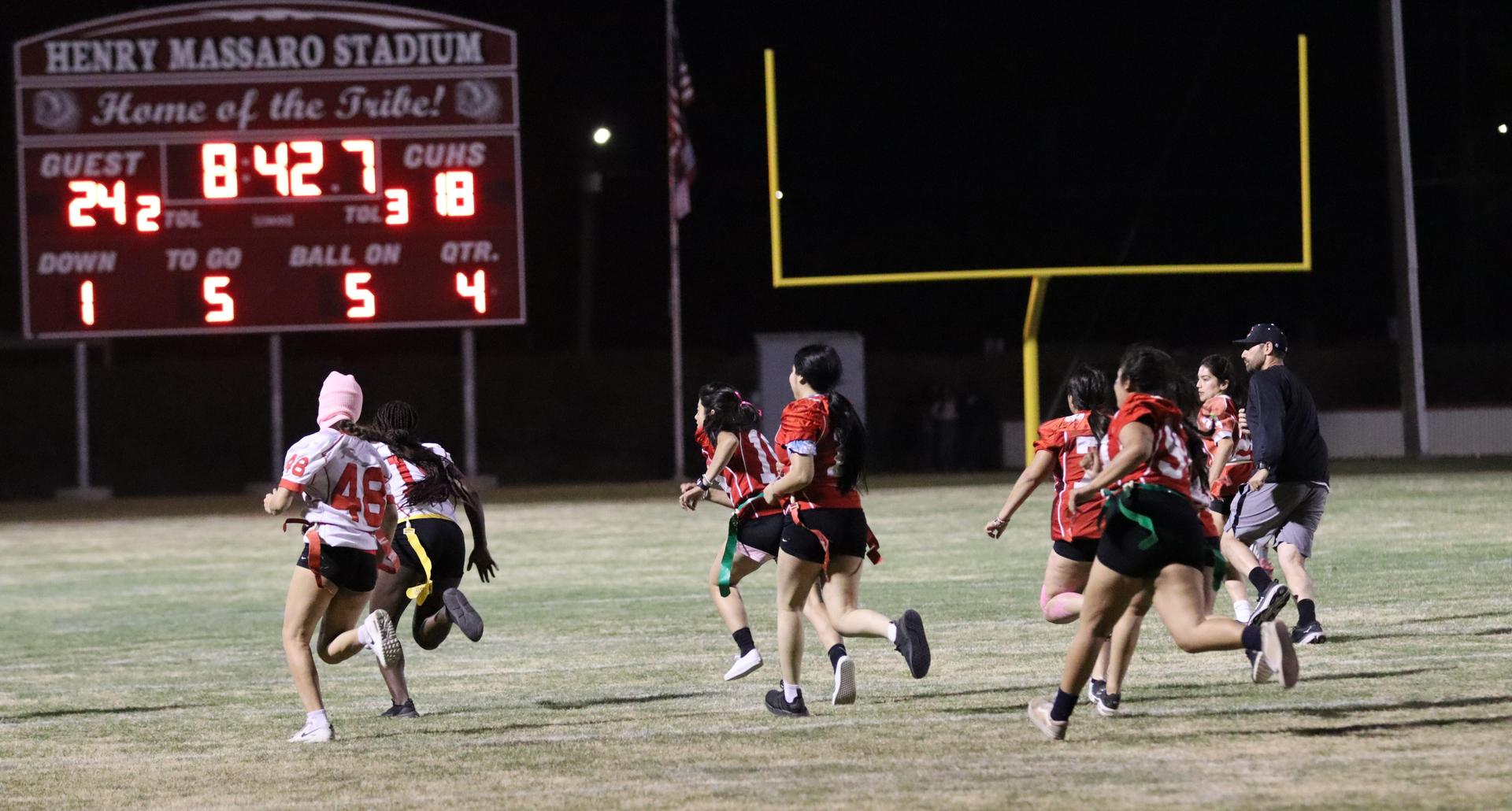 girls playing flag football