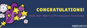 A graphic header congratulating the new NEST+m PTA Executive Committee.