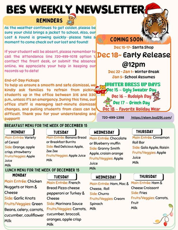 BES Weekly Newsletter for the Week of Dec 15