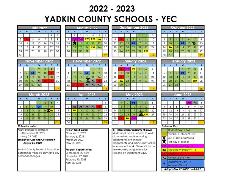 YEC School Calendar for 2022-2023 has been posted | Yadkin Early College YEC School Calendar for 2022-2023 has been posted | Yadkin Early College