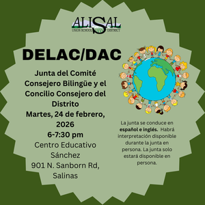 Graphic announcing DELAC meeting on 2-24-2026