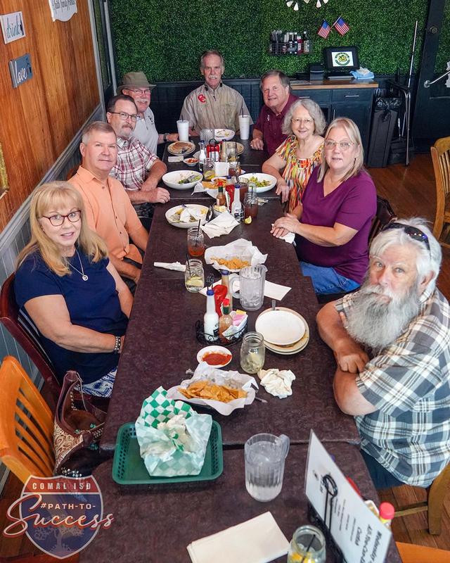 Class of 73' group members at Pat's Place for lunch at a monthly meeting.
