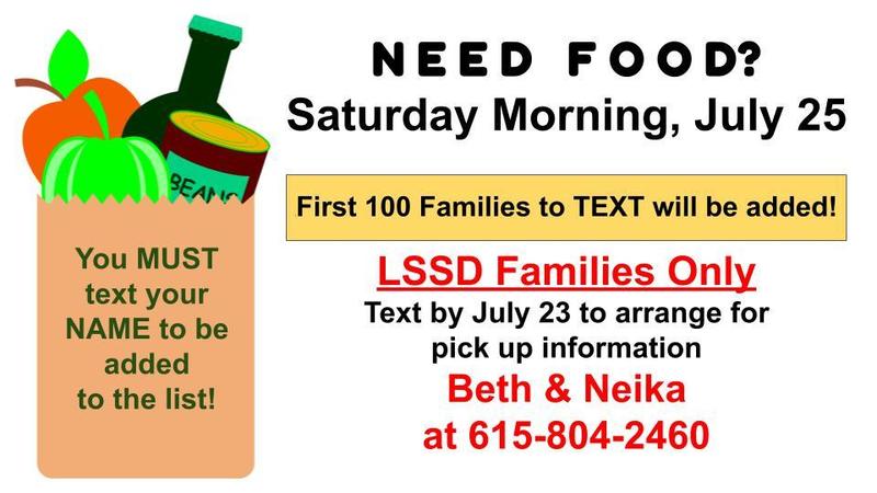 Flyer for food drive with details on texting for assistance and contact information.