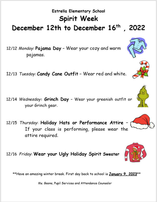 Spirit Week Calendar