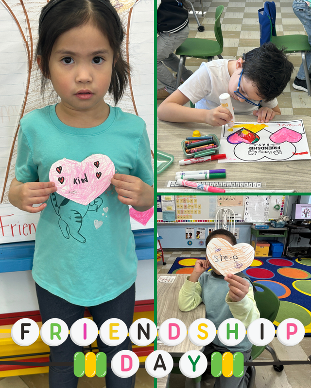 A compilation of three photos showing students making crafts