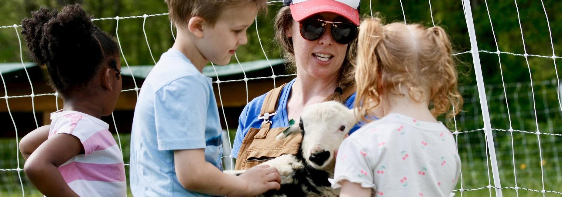 Children playing on a farm