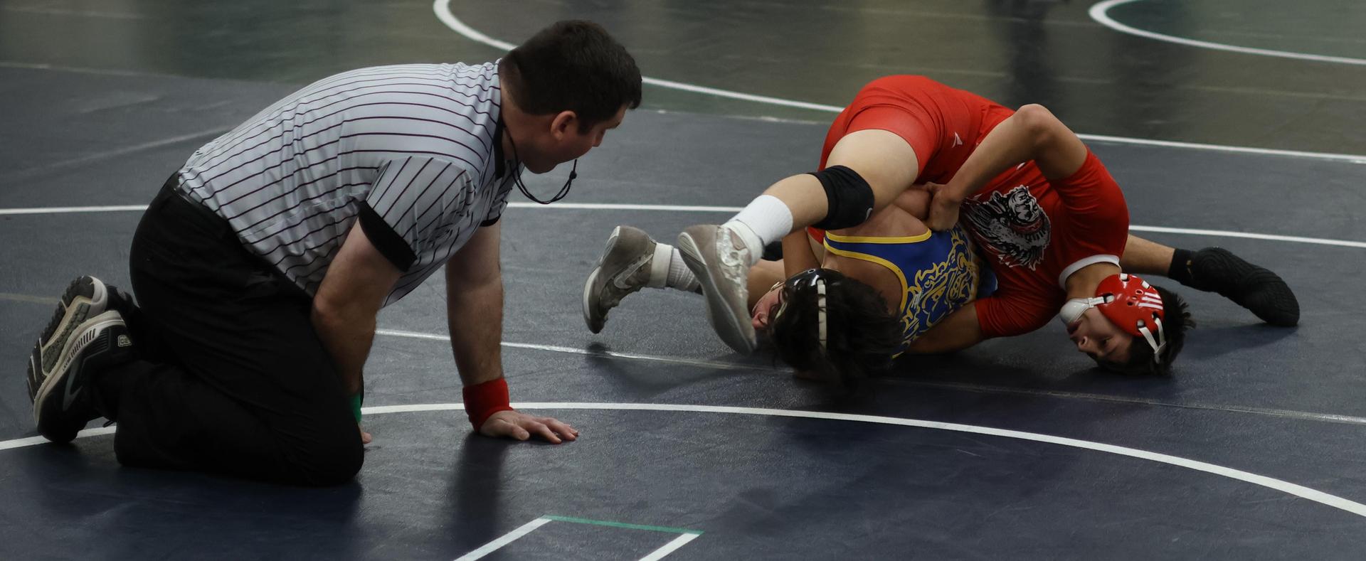 Boys wrestling in the Liberty Duals event 42