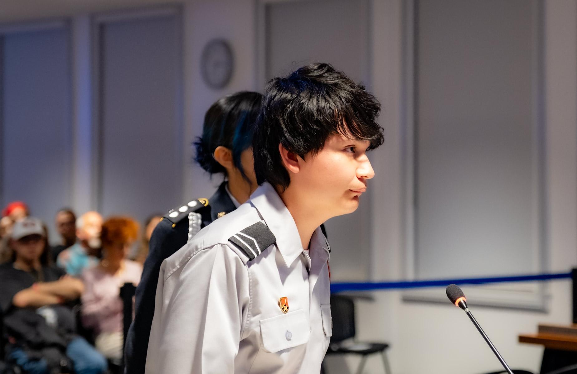 JROTC Male Student leads the Pledge of allegiance