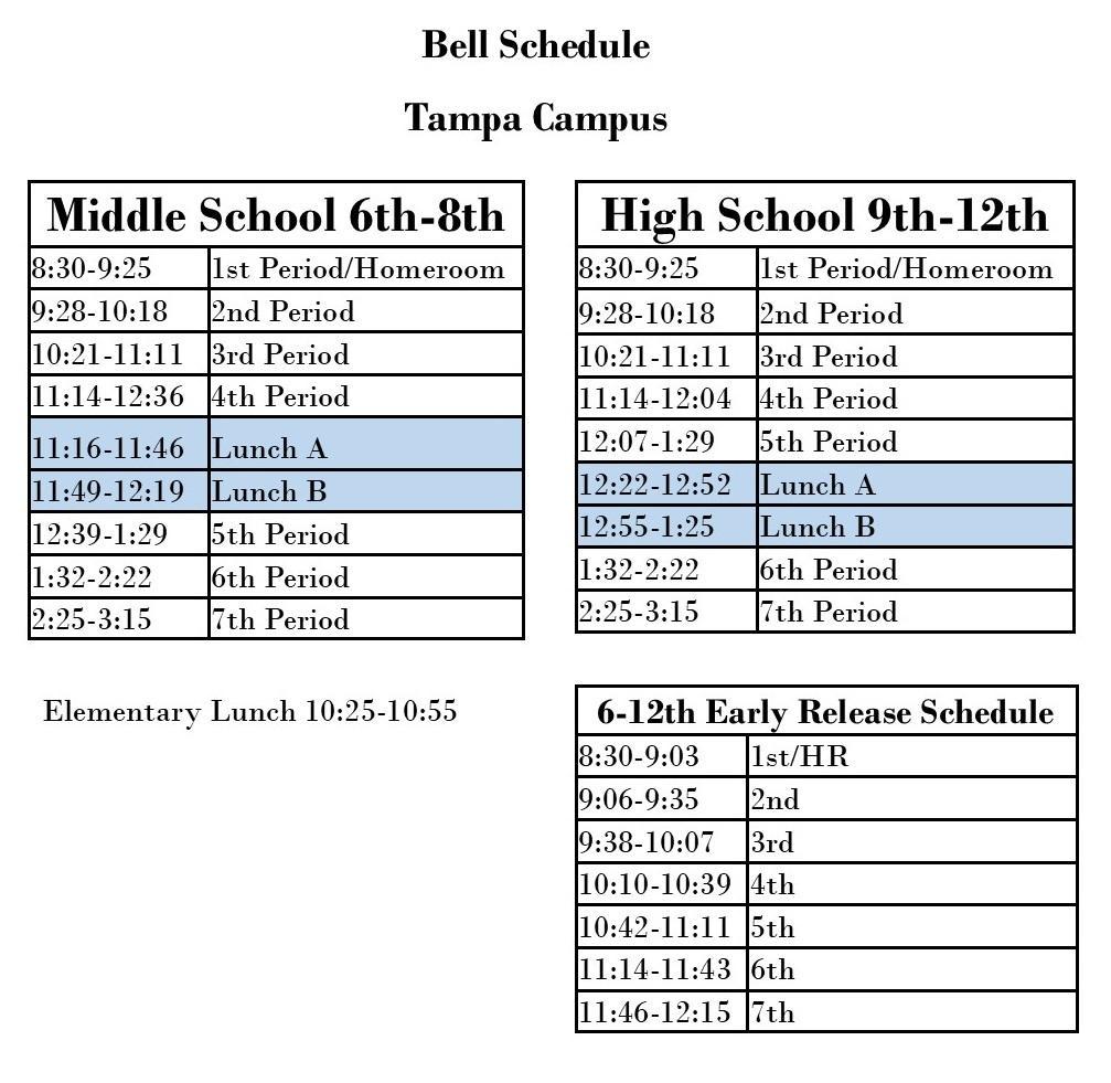Bell Schedule – Students – Pepin Academies Tampa