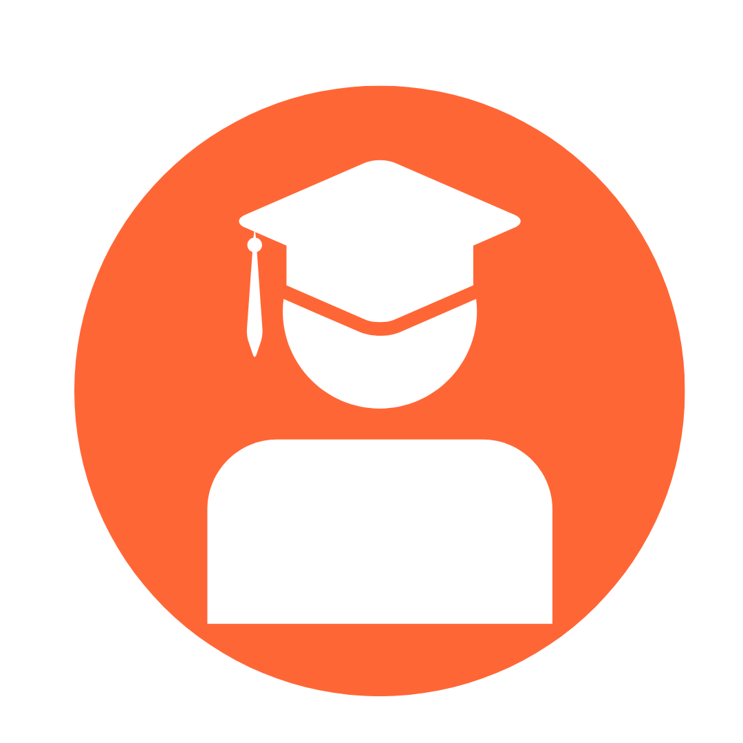 white student icon on orange circular background