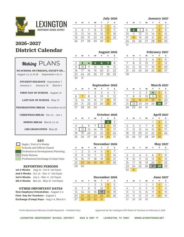 LISD 2627 School Calendar