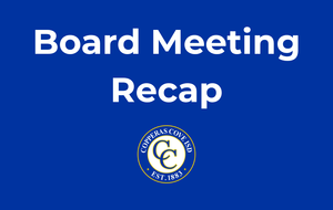 Graphic with CCISD logo. Board Meeting Recap.