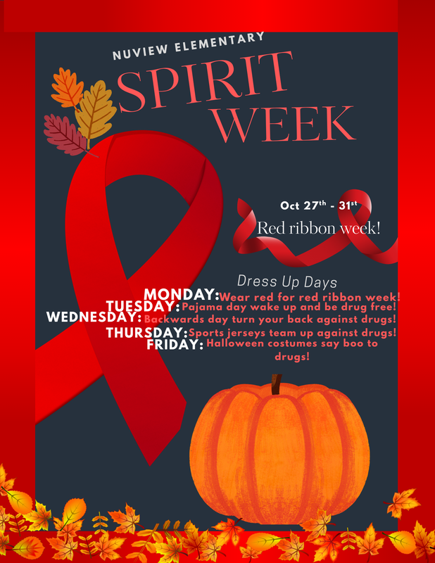 Red and black flier with red ribbon. Orange pumpkin.