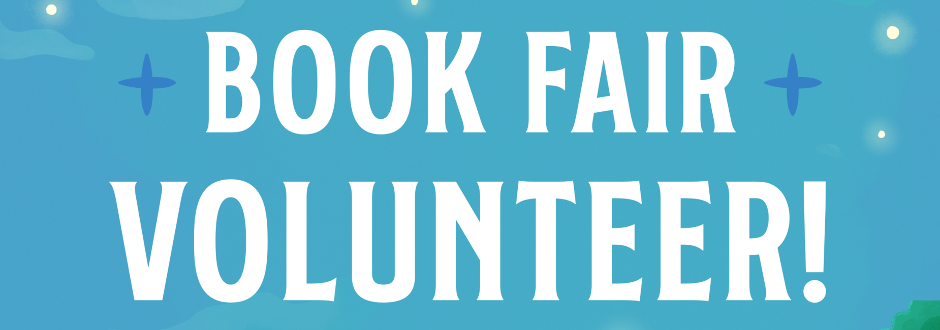 Colorful graphic featuring the word 'VOLUNTEER!' with whimsical elements around it.