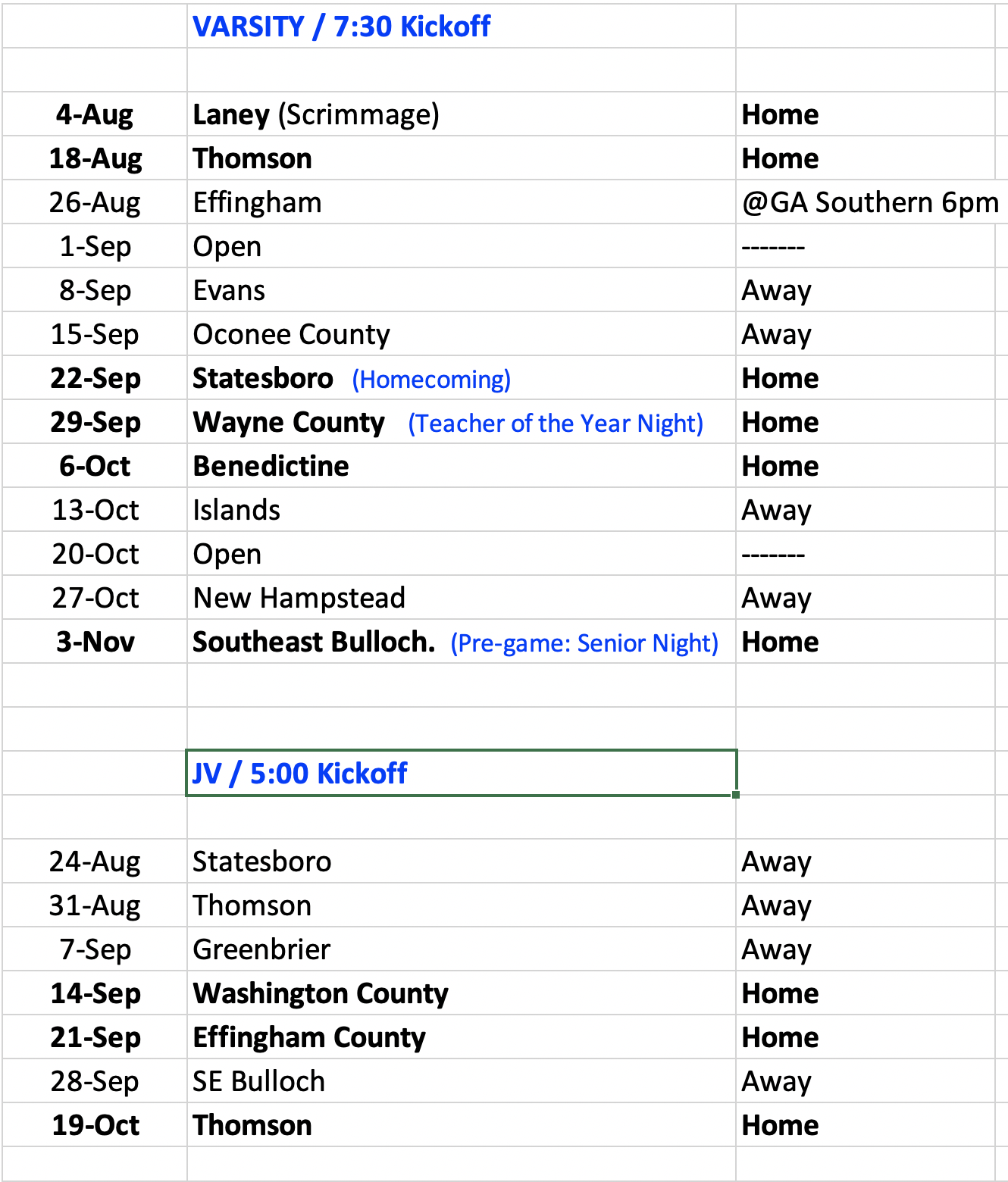 2023 Bears Football Schedule Athletics Burke County Public Schools