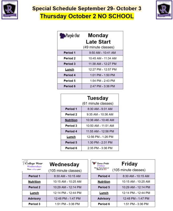 Week of Sept 29th Bell Schedule