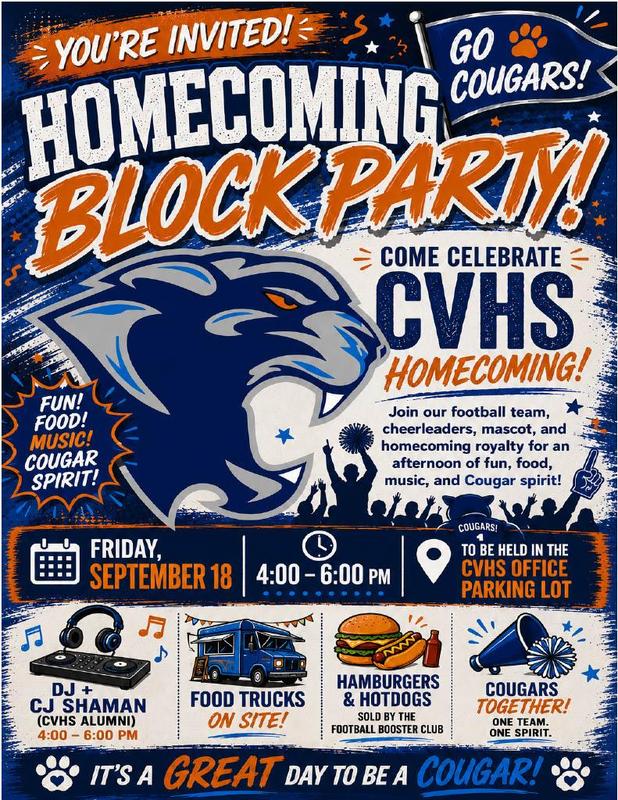 Block party promotional flyer with all information included in text details box