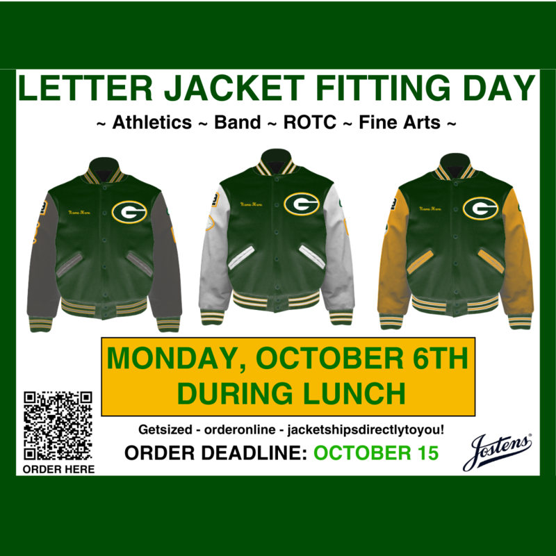Letter Jacket Fitting Day is Monday, October 6th.